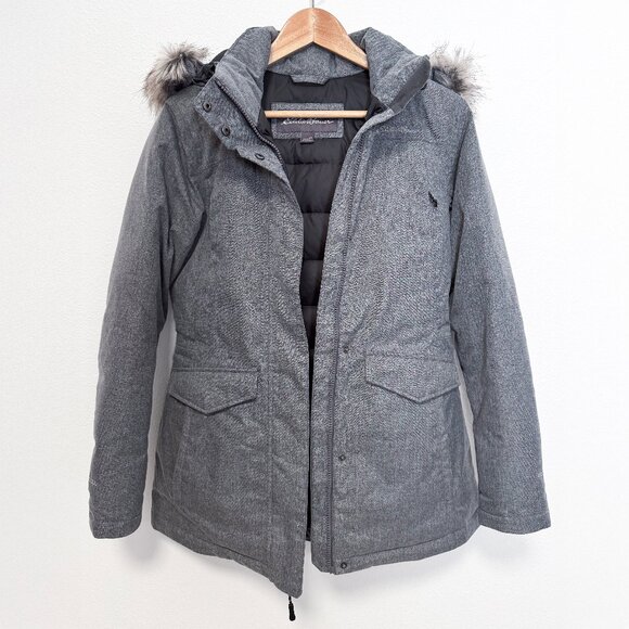 Eddie Bauer Weather Edge 650 Down Gray Hooded Parka Coat Women's Size XS - Picture 8 of 14